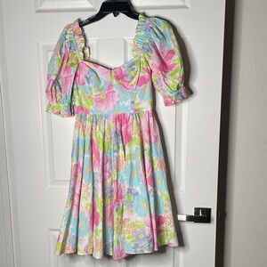 Selkie Floral Puff Sleeve Corset Midi Dress